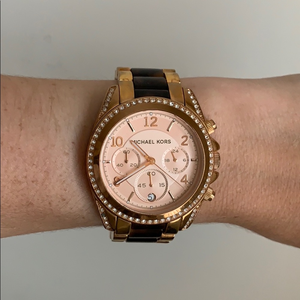 Authentic MK Watch (Gold/Tortoise, Rose Gold face)